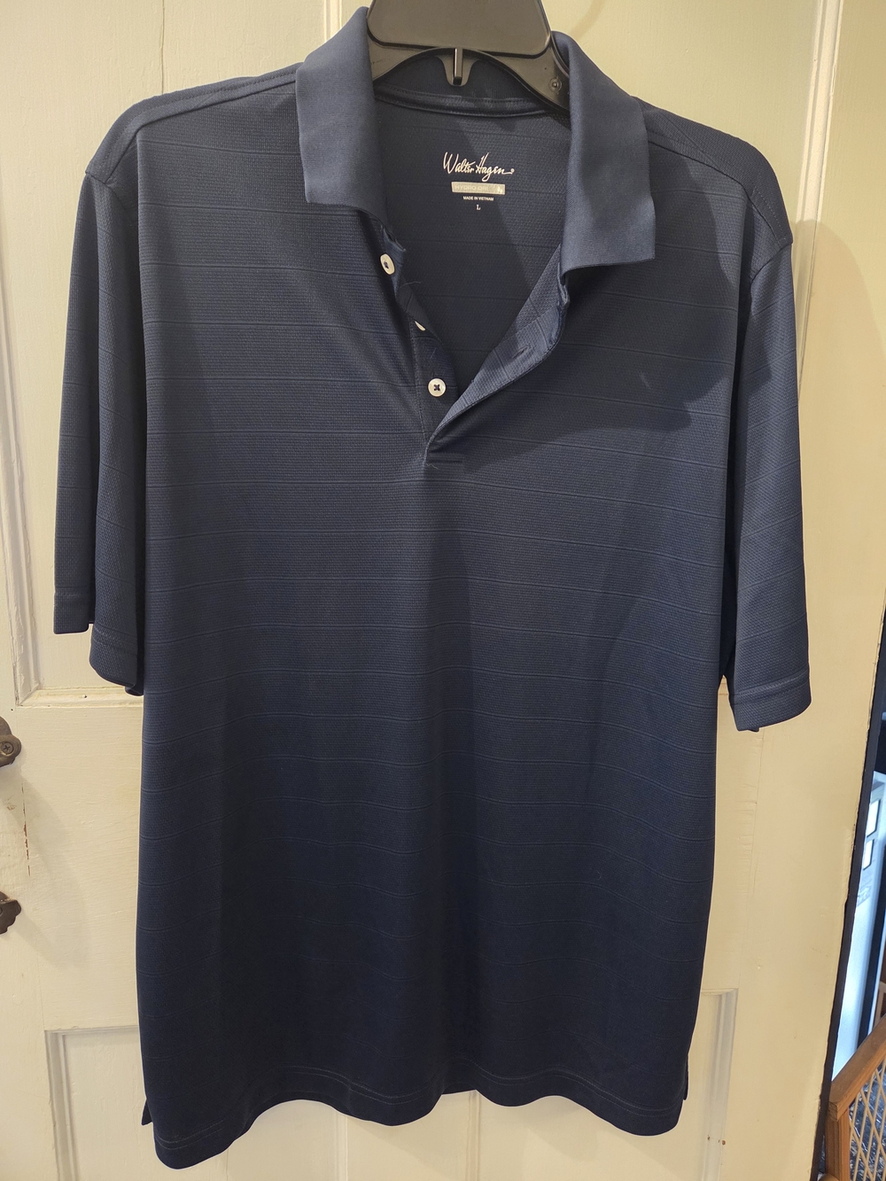 Walter Hagen Navy Polo with Subtle Stripe Texture